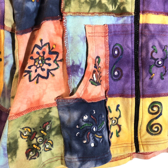 Rising International Hoodie Hippie Boho Art Sweatshirt Jacket Medium Zip Pockets - Picture 6 of 8